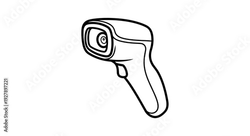 Infrared Thermometer Gun Icon, Medical Device, Health Monitoring, Black and White Line Art