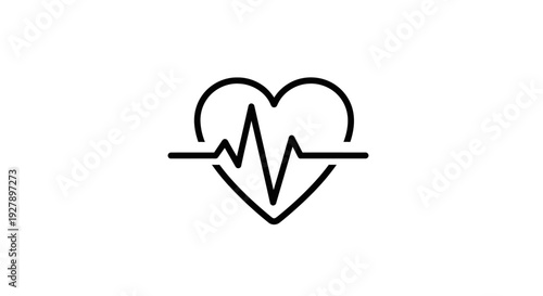Heartbeat line in heart shape, medical health icon, cardiology symbol
