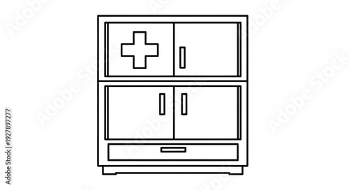 Medical Cabinet Icon with Cross - Healthcare Storage Furniture Outline