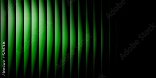 Dark green neon gradient ribbed glass. Vector ribbed glass texture background. Mesh gradient. acrylic ribbed bath surface. Reeded glass background semitransparent overlay. Bath wall window