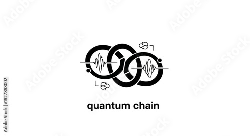 Quantum Chain Technology Concept Logo: Interconnected Digital Network Symbol with Waveforms