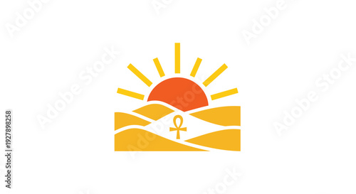 Stylized Desert Sunset Landscape Graphic Design.
