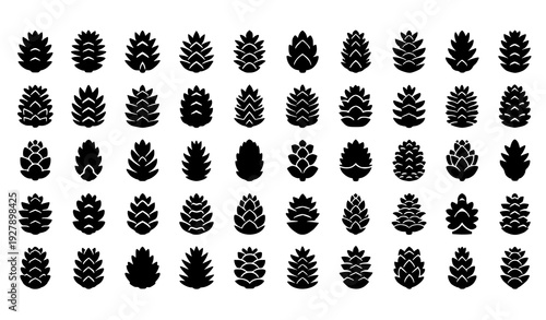 Minimal black pine cone icon set modern forest vector collection