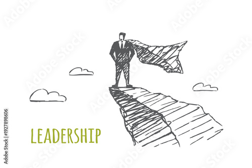 Leadership Sketch - Confident Man Standing on Peak