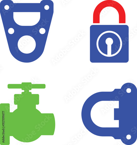 Set of four industrial and security related objects on transparent background for various uses