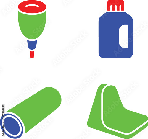 Set of four miscellaneous household and personal care items on transparent background