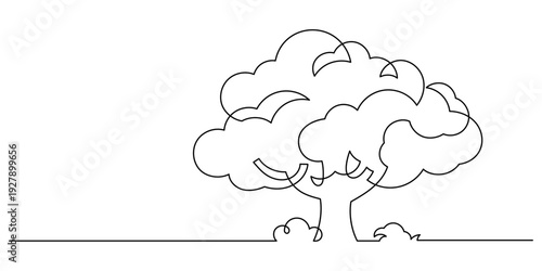 continuous line drawing of tree and bush illustration. green environmental and low carbon city and relaxation city park decoration copy space concept