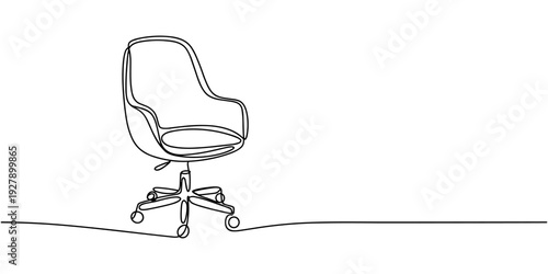 Continuous one line drawing of an office chair. Single line drawing of an executive chair, Office chair one continuous line drawing vector illustration. Premium vector.