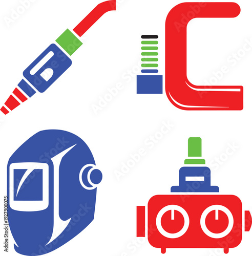 Welding equipment and industrial tools set including protective mask and clamping device
