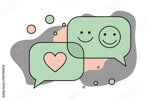 Positive Chat Bubbles with Heart and Smile Icons Illustration