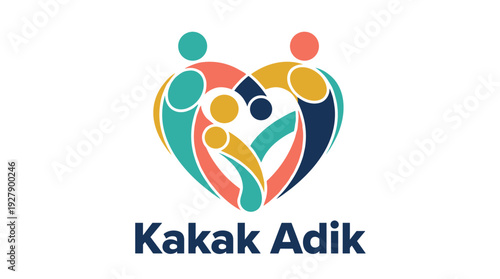 Siblings and Family Heart Logo Illustrating Love, Care, and Unity with Abstract Colorful Graphic Figures on a White Background, Modern Vector Illustration.