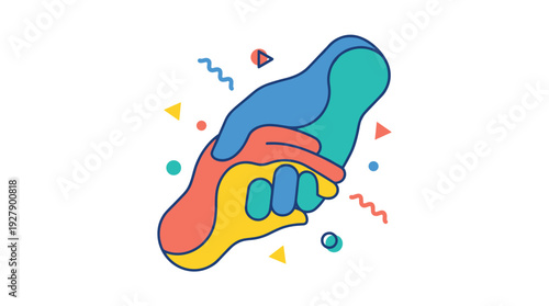 Sibling Hands Intertwined with Abstract Shapes, Symbolizing Family Bond and Support in a Vibrant Flat Vector Illustration on a Clean White Background