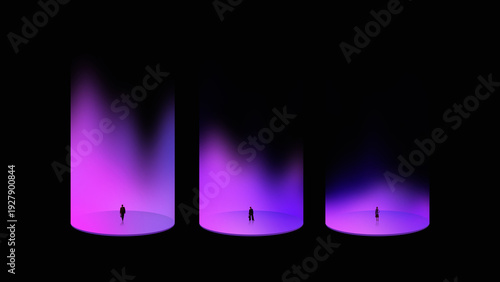 Cuadro en lienzo Minimalist composition business figures under purple spotlight stages
