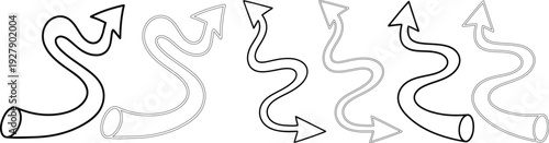 Curved Arrows in Minimalist Design with Black and White Color Scheme on Transparent Background for Infographic Template 