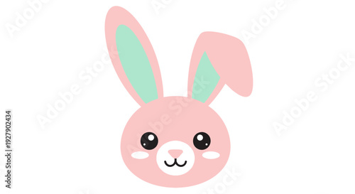 Adorable cartoon bunny face with pink fur and green ears.