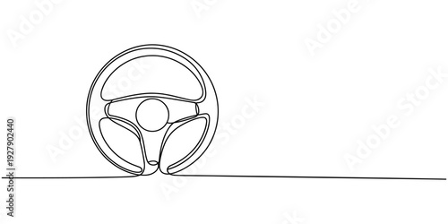 Steering wheel symbol in continuous line drawing style. Line art of steering wheel icon. Vector illustration. Abstract background