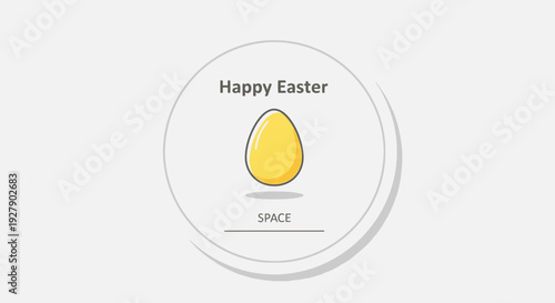 A simple illustration of a yellow Easter egg with "Happy Easter" text in a circular frame on a light grey background.