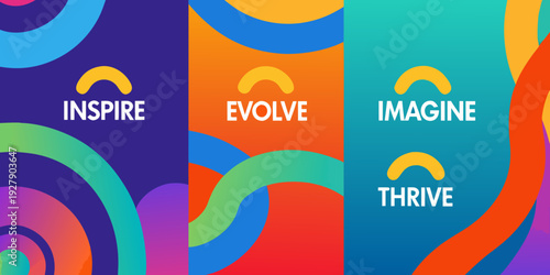 Colorful abstract background with inspirational words inspire evolve imagine thrive