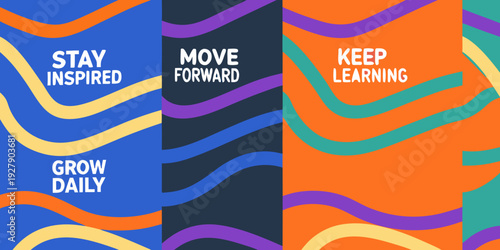 Colorful motivational poster with inspiring words and wavy lines