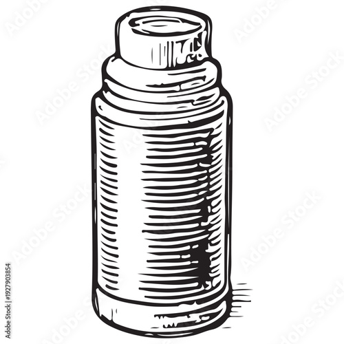 Insulated Thermos Bottle Vintage Camping Engraving Illustration