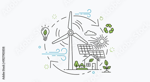 Vector illustration of eco-friendly energy sources and sustainable living