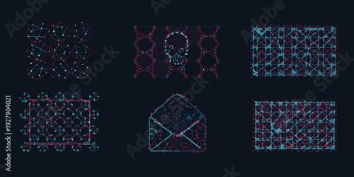Digital skull formed from connected nodes and geometric patterns