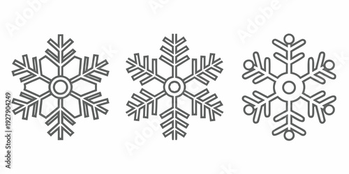 Three detailed snowflake illustrations in a simple black and white style