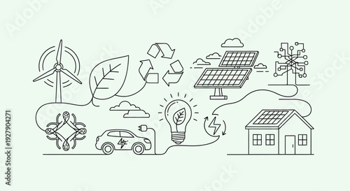 Set of 13 eco friendly icons vector, sustainable living symbols, green energy illustrations