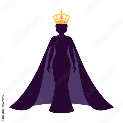 Queen silhouette with crown and long cape for leadership and power