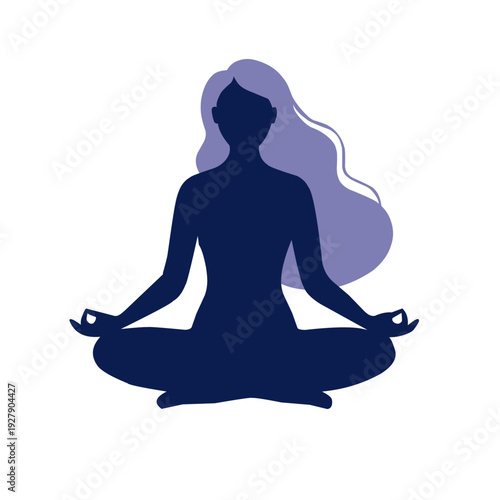 Woman meditating in lotus pose silhouette for mental health and zen