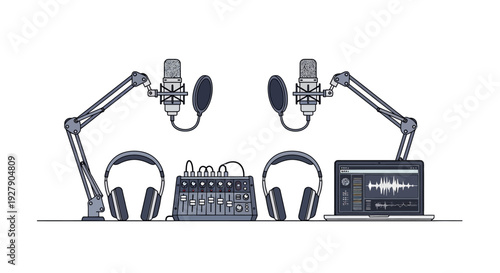 Professional home recording studio setup with microphones and audio equipment.