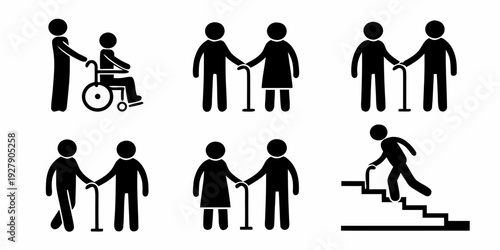 Accessibility icons depicting people with disabilities and assistance