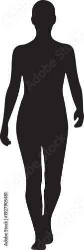 Woman walking forward view silhouette full body female figure vector illustration line art