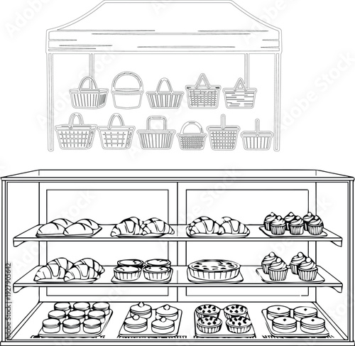 A blurry image of shelves stocked with various products isolated on transparent background