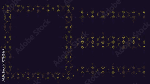 Golden playing card symbols form a decorative border on dark background