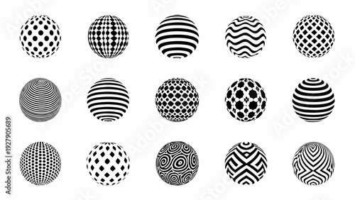A collection of black and white circular optical illusion patterns