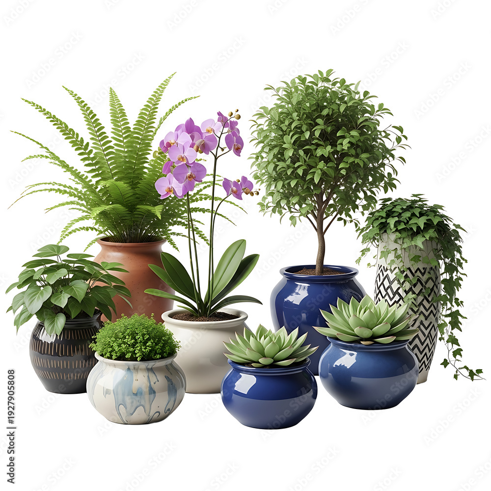 Fototapeta premium A collection of potted plants on transparent background