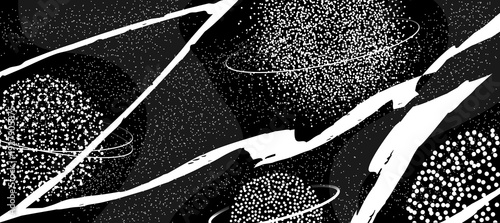Abstract space background. Cosmic panoramic scene with planet and universe texture. Stipple vector illustration with abstract design.