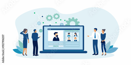 Team collaboration through video conferencing displayed on a laptop screen