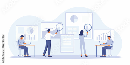 Team analyzes data and charts during a collaborative business meeting
