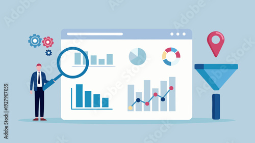 Data analysis and seo optimization with a magnifying glass illustration