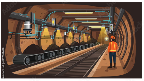 worker standing on a mine railway track.