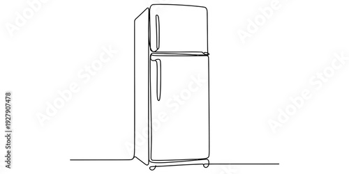 A simple black and white line drawing of a two-door refrigerator with a top freezer