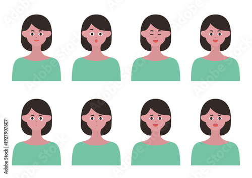 シンプルな女性の表情イラストセット8