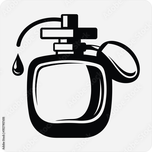 Black and white perfume bottle icon with a single drop
