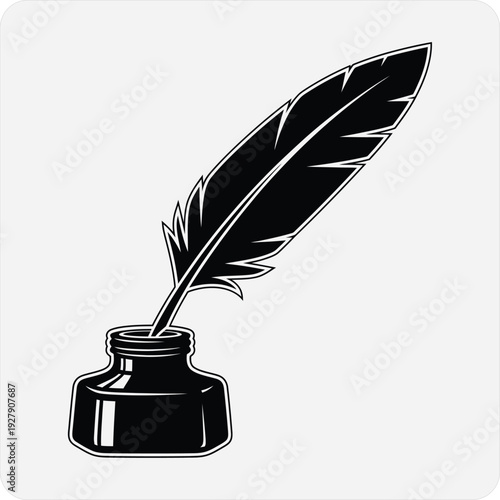 Quill pen in inkwell illustration