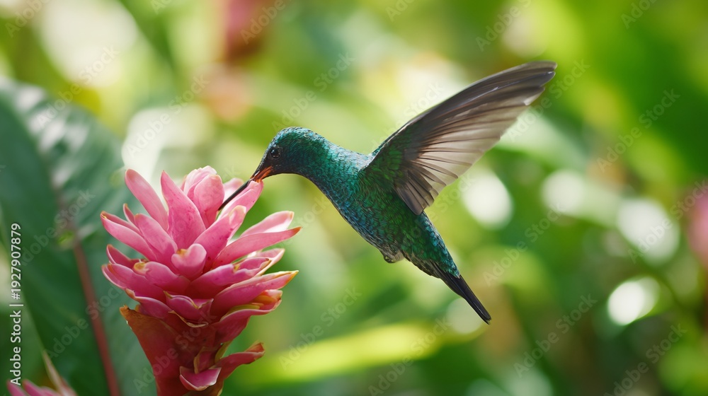 Fototapeta premium Hummingbird is eating a flower