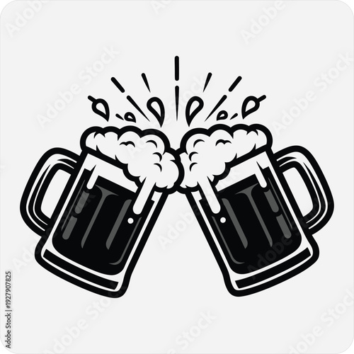 Cheers with two foamy mugs of beer