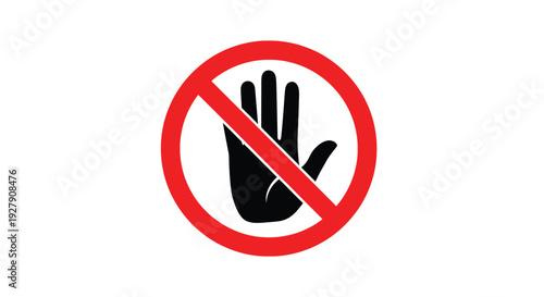 Simple black stop hand symbol inside a bright red prohibition circle conveys a clear universal message of warning against entry.