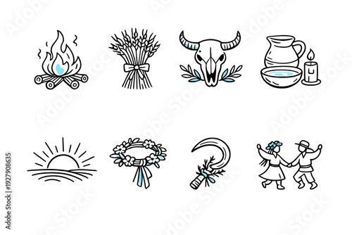 Collection of Slavic pagan symbols and elements for ritualistic purposes